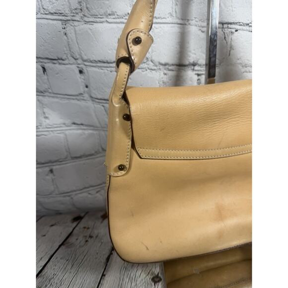 Ferragamo Leather Small Purse Wooden Closure Tan Vintage Authentic - Picture 9 of 15